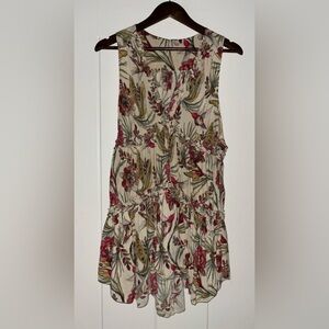 Free People Women Purple Haze Floral Neutral Hummingbird Tunic‎ Tank M Boho